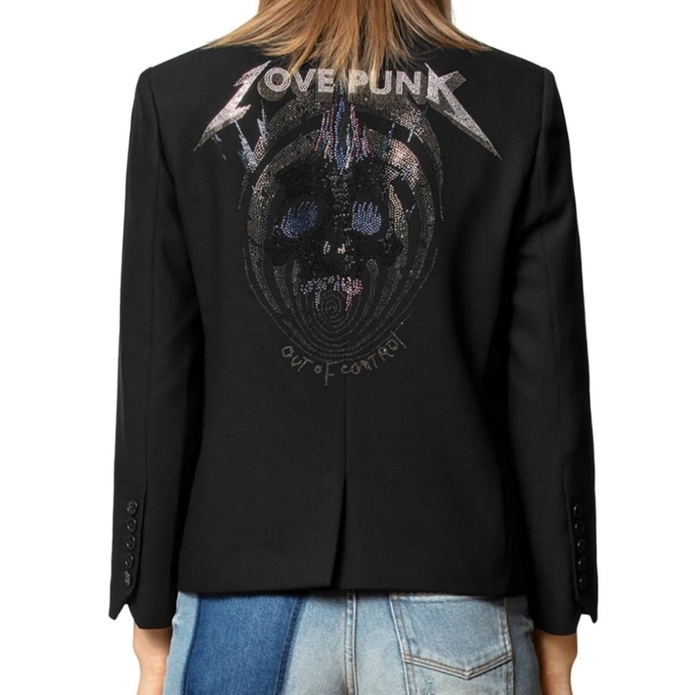 EUC Zadig & Voltaire Violon Strass Skull Jacket EU34 - Picture 8 of 11